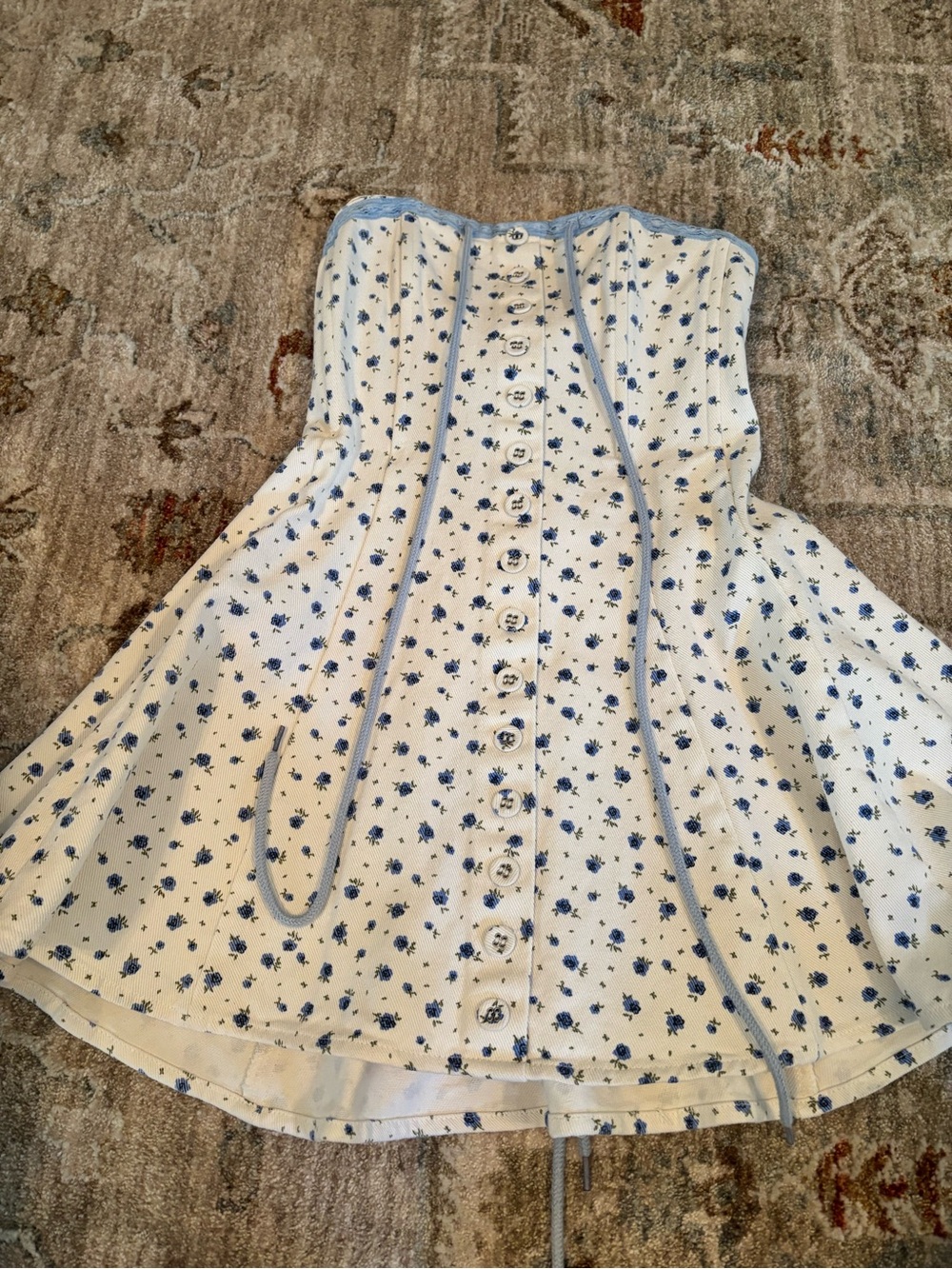 vestique White Dress with Blue Floral Print